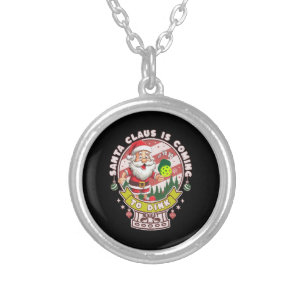 Santa Pickleball Christmas, Funny Santa Silver Plated Necklace