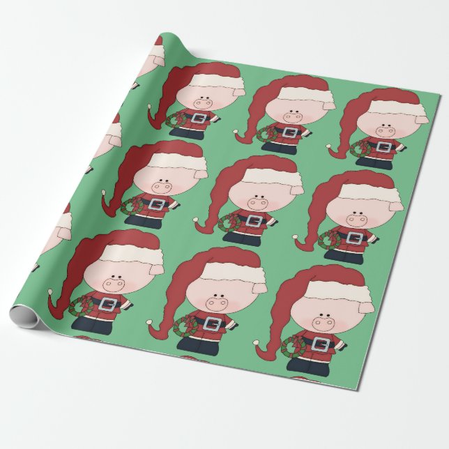 Santa Pig Claus Wrapping Paper (Unrolled)