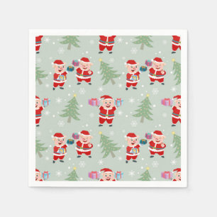 Santa Pig Giving Gifts Pattern Napkins