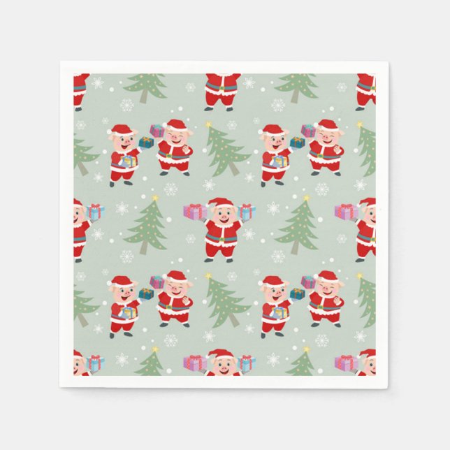 Santa  Pig Giving Gifts Pattern Napkins (Front)