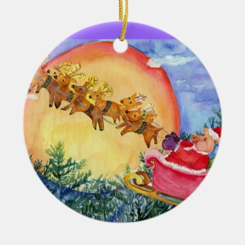 Santa Pig  Reindeer Ornament