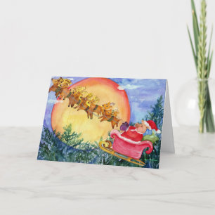 Santa Pig Sleigh Holiday Card