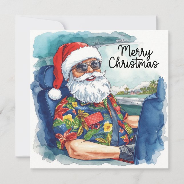 “Santa Pilot  in the Cockpit Aviation themed  Holiday Card (Front)