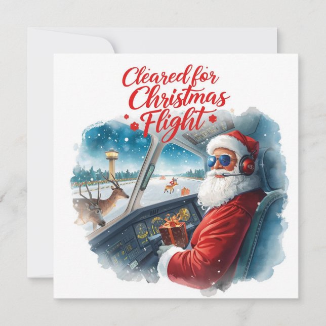 “Santa Pilot  in the Cockpit Aviation themed  Holiday Card (Front)