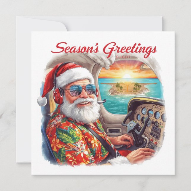 “Santa Pilot  in the Cockpit Aviation themed  Holiday Card (Front)
