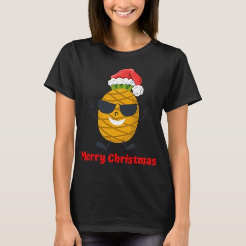 Santa Pineapple Merry Christmas Tree Pajama Vacati T_Shirt