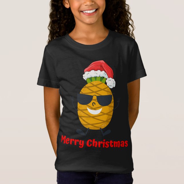 Santa Pineapple Merry Christmas Tree Pajama Vacati T-Shirt (Front)