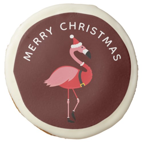 Santa Pink Flamingo Burgundy Christmas Sugar Cookie