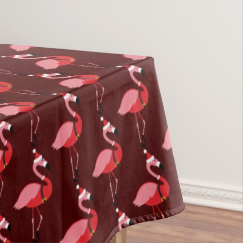 Santa Pink Flamingo Burgundy Christmas Tablecloth