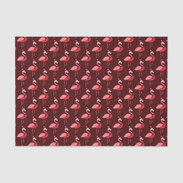 Santa Pink Flamingo Burgundy Holiday Christmas Tissue Paper (Front)