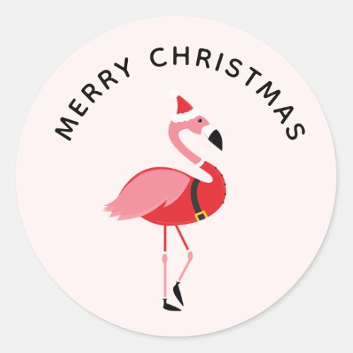 Santa Pink Flamingo Christmas Classic Round Sticker