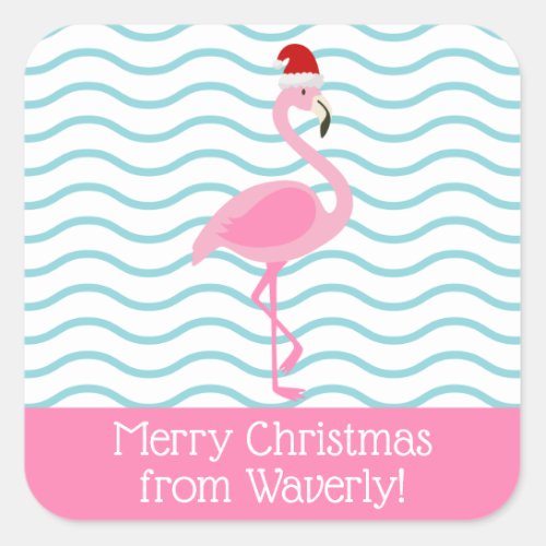 Santa Pink Flamingo Christmas Gift Stickers