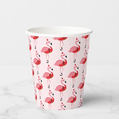Santa Pink Flamingo Christmas Holiday Paper Cups