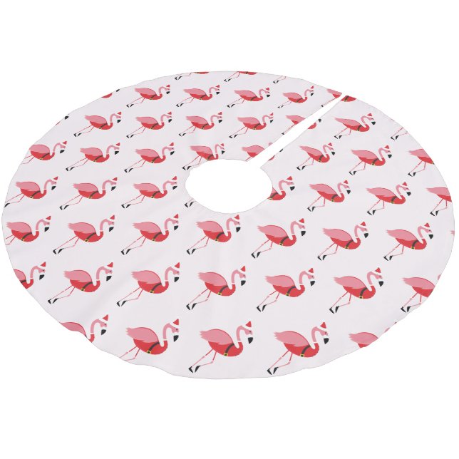 Santa Pink Flamingo Christmas Holiday Pattern Brushed Polyester Tree Skirt (Angled)