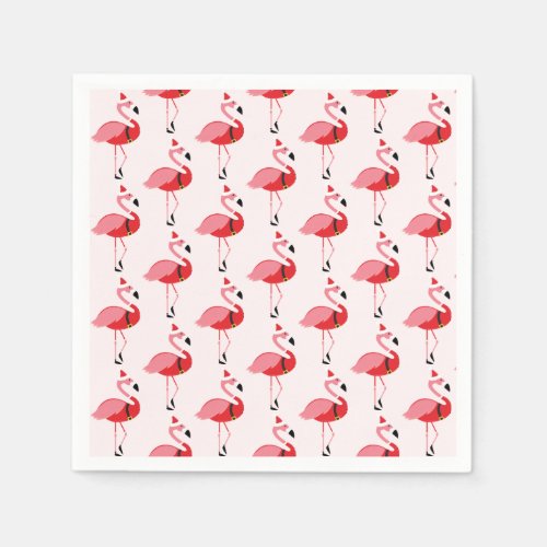 Santa Pink Flamingo Christmas Holiday Pattern Napkins