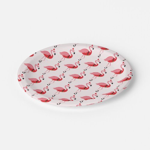 Santa Pink Flamingo Christmas Holiday Pattern Paper Plates