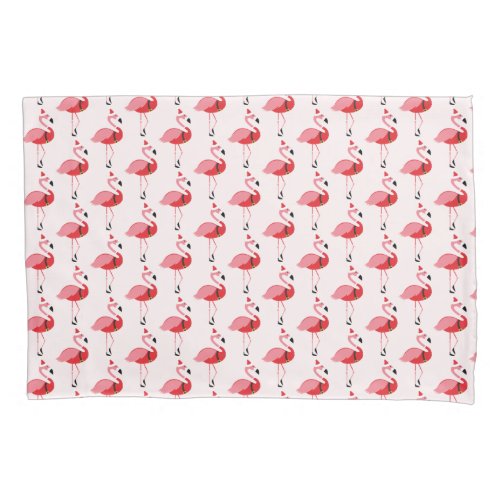 Santa Pink Flamingo Christmas Holiday Pattern Pillow Case