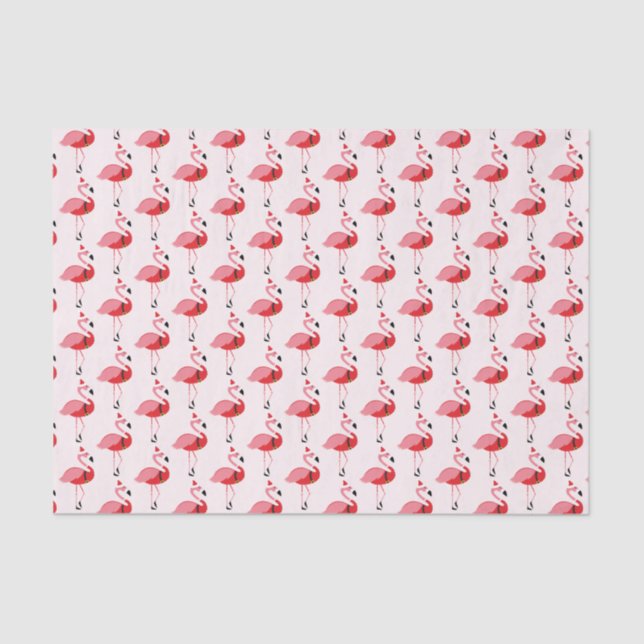 Santa Pink Flamingo Christmas Holiday Pattern Tissue Paper (Front)