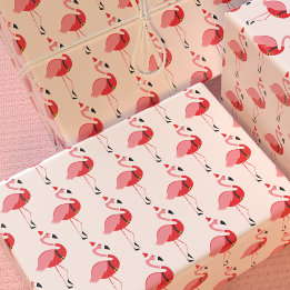 Santa Pink Flamingo Christmas Holiday Pattern Wrapping Paper