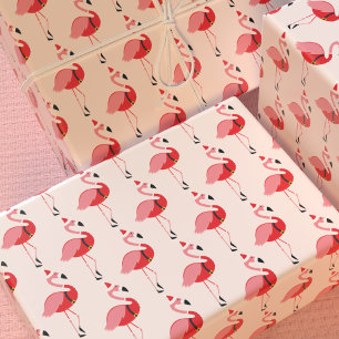 Santa Pink Flamingo Christmas Holiday Pattern Wrapping Paper