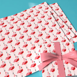 Santa Pink Flamingo Christmas Holiday Pattern Wrapping Paper Sheets