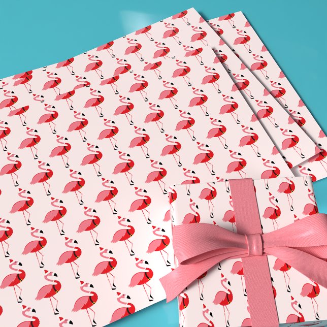 Santa Pink Flamingo Christmas Holiday Pattern Wrapping Paper Sheets (Get these fun Flamingo Santa wrapping paper sheets for your Christmas celebration.)
