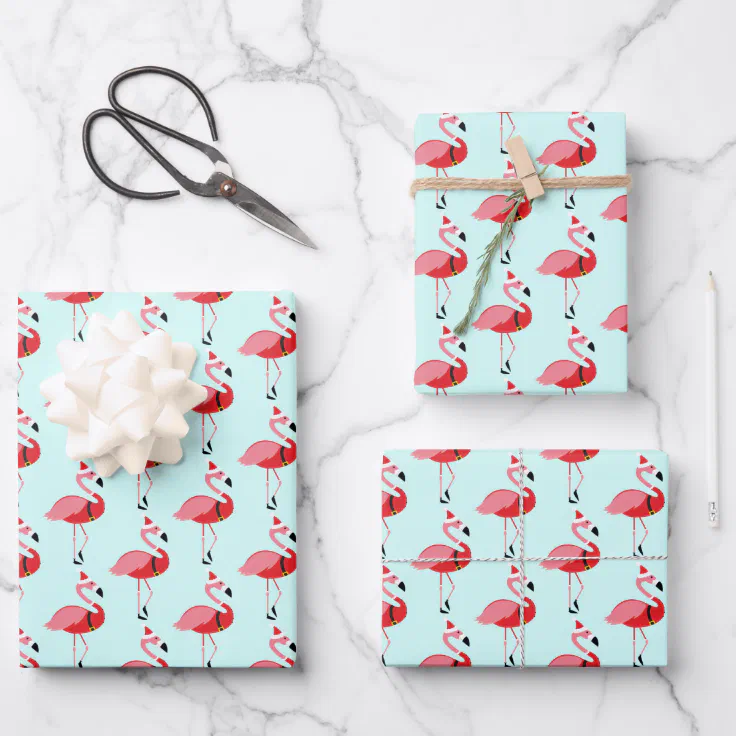 Santa Pink Flamingo Christmas Pattern Wrapping Paper Sheets Zazzle
