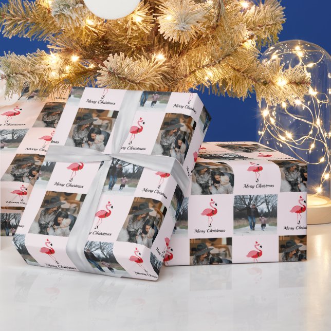 Santa Pink Flamingo Christmas Photo Wrapping Paper (Holidays)