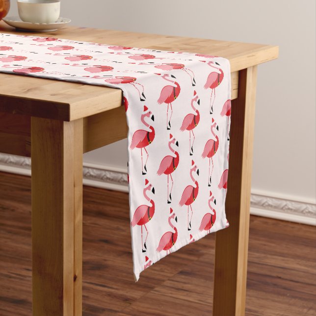 Santa Pink Flamingo Christmas Short Table Runner (In Situ)