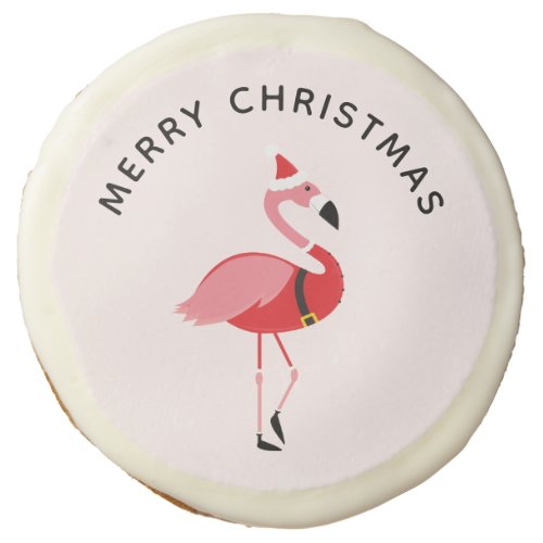 Santa Pink Flamingo Christmas Sugar Cookie