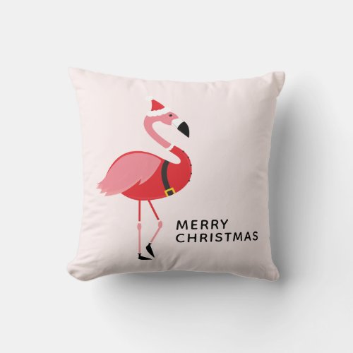 Santa Pink Flamingo Christmas Throw Pillow