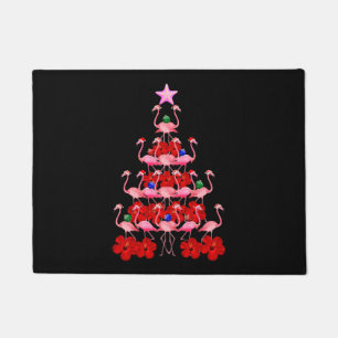 Santa Pink Flamingo Christmas Tree Doormat