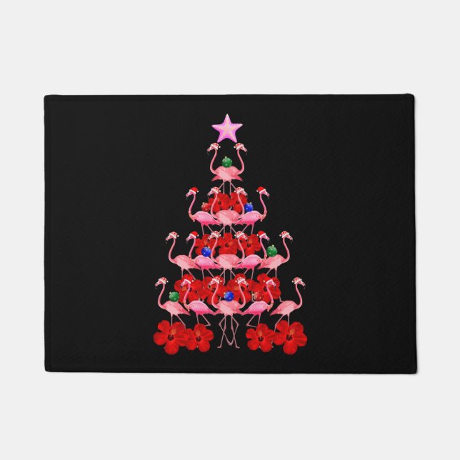 Santa Pink Flamingo Christmas Tree Doormat (Front)