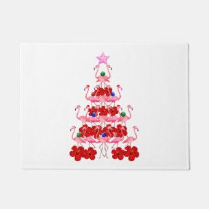 Santa Pink Flamingo Christmas Tree Doormat