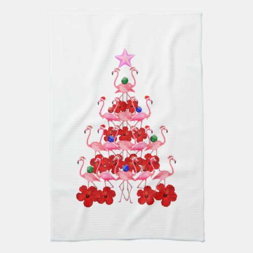 Santa Pink Flamingo Christmas Tree Kitchen Towel