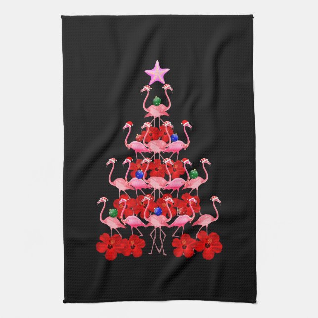Santa Pink Flamingo Christmas Tree Kitchen Towel (Vertical)
