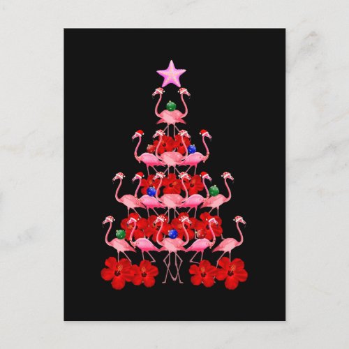 Santa Pink Flamingo Christmas Tree Postcard