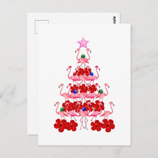 Santa Pink Flamingo Christmas Tree Postcard Zazzle