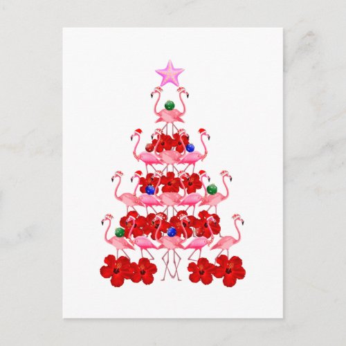 Santa Pink Flamingo Christmas Tree Postcard