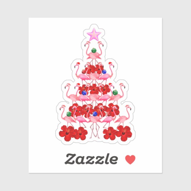 Santa Pink Flamingo Christmas Tree Sticker (Sheet)