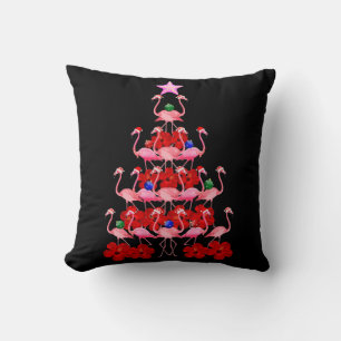 Santa Pink Flamingo Christmas Tree Throw Pillow