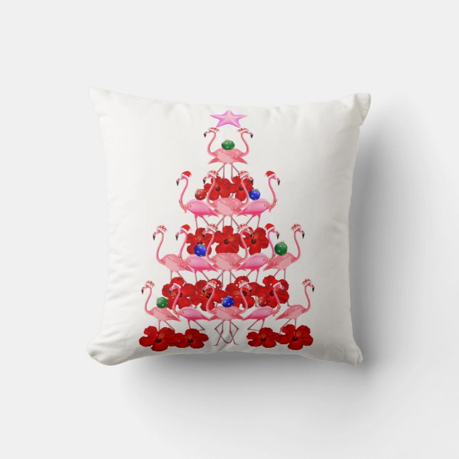 Santa Pink Flamingo Christmas Tree Throw Pillow (Front)