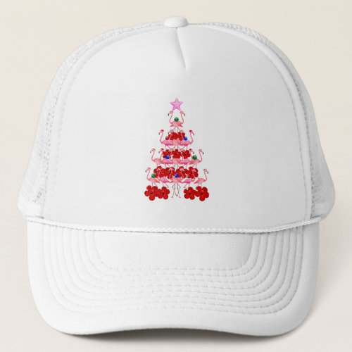 Santa Pink Flamingo Christmas Tree Trucker Hat