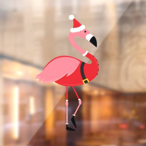 Santa Pink Flamingo Holiday Christmas Window Cling