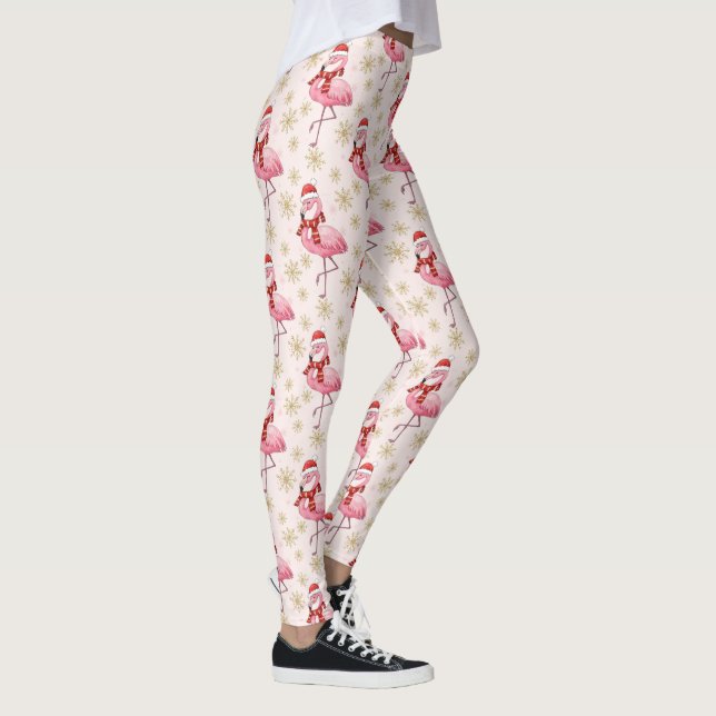 Santa Pink Flamingo Holiday Print Leggings (Right)
