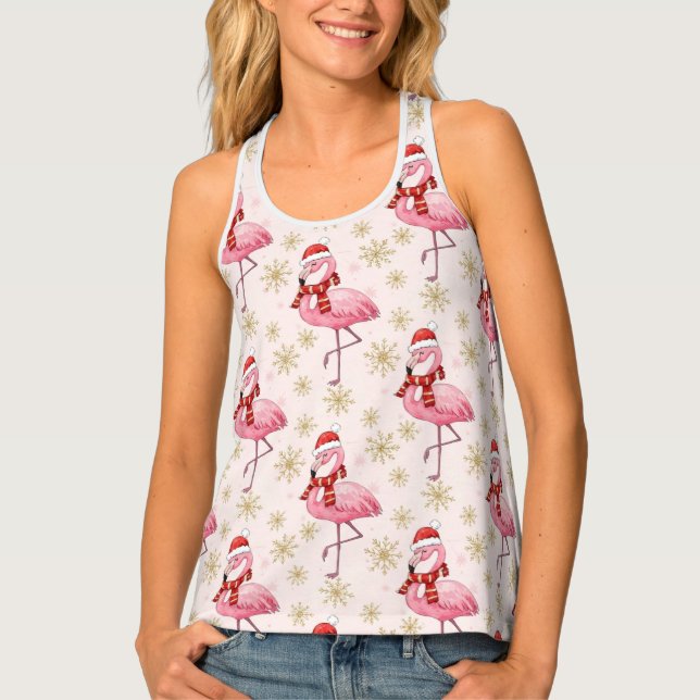 Santa Pink Flamingo Holiday Print Tank Top (Front)