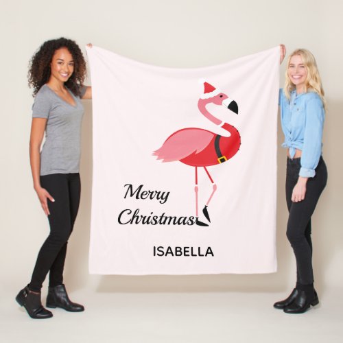 Santa Pink Flamingo Name Animal Merry Christmas Fleece Blanket