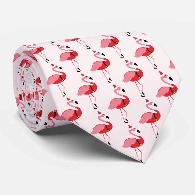 Santa Pink Flamingo Novelty Christmas Neck Tie (Rolled)