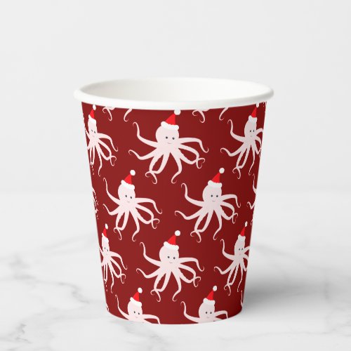 Santa Pink Octopus Christmas Holiday Paper Cups