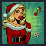 Santa Pinup: Pop Art Glam Poster<br><div class="desc">A playful pop art take on the classic pinup girl,  this glamorous blonde rocks a Santa suit with vintage flair. Her bold red lips,  festive lollipop,  and retro vibe bring a cheeky,  modern twist to holiday pinup style.</div>